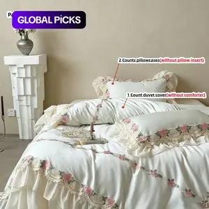 3pcs Lace Bedding Set, Includes 1 Lace Duvet Cover and 2 Pillowcases, Zipper Design, Soft Fabric, Suitable for All Seasons #GLOBAL PICKS