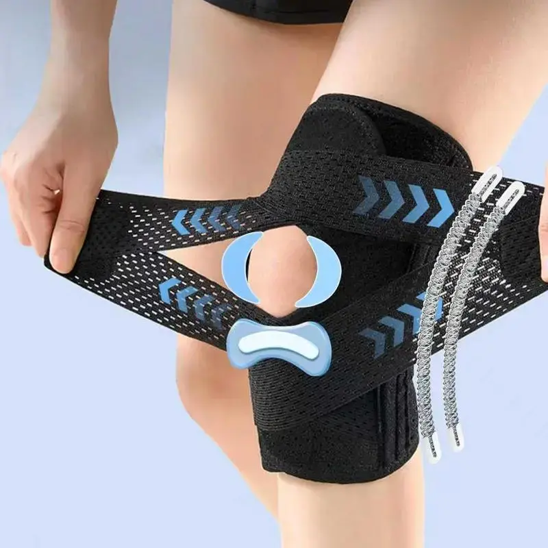 1pc Plus Size Adjustable Open Patella Knee Brace - Air Mesh Fabric, Side Stabilizers, Snug Wrap for Knee Pain Relief, Running Support for Running Shoes Wearers