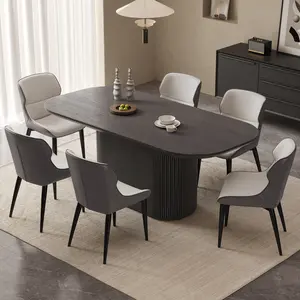 Guyii 70 Inch Oval Dining Table Set with 4/6 Chairs Modern Kitchen Table for Indoor Use Black Grey Wood Grain Finish Assembly Required