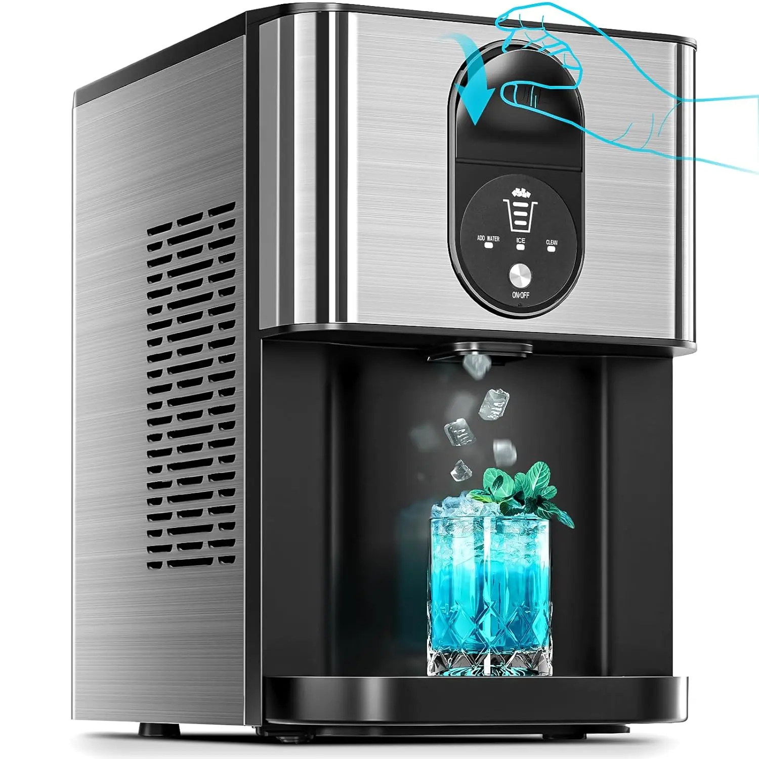 XBEAUTY Countertop Nugget Ice Maker 20DN 50LBS/Day Output Self-Cleaning Soft Chewable Pebble Pellet Ice One-Click Operation for Home Stainless Steel Body Removable Water Tank