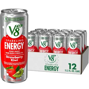 (12 Pack) V8 SPARKLING Strawberry Kiwi Energy Drink with Vegetable Juice 11.5oz