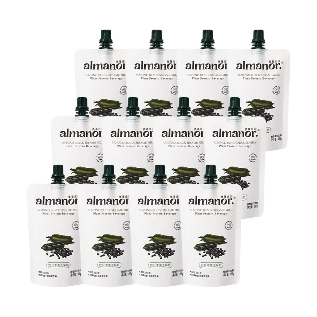 ALMANOR Almond Black Sesame Soy Milk Drink - 12 Pack (180g Each) - Healthy No Additives, Nutritious Breakfast Beverage, Light Meal Replacement