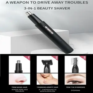 Three-In-One USB Rechargeable Ear Nose Hair Trimmer, Pain-Free Eyebrow & Facial Hair Removal, Unisex Portable Precision Blades