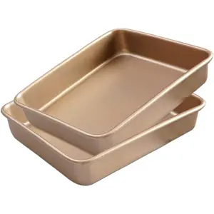 2 Pack Baking Sheet Pans, Deep Size Baking Pan Nonstick Cookie Sheet Brownie Cake Pan Bread Pan Toaster Oven Tray Bakeware, 8.6 x 6.6 x 1.7 Inches
