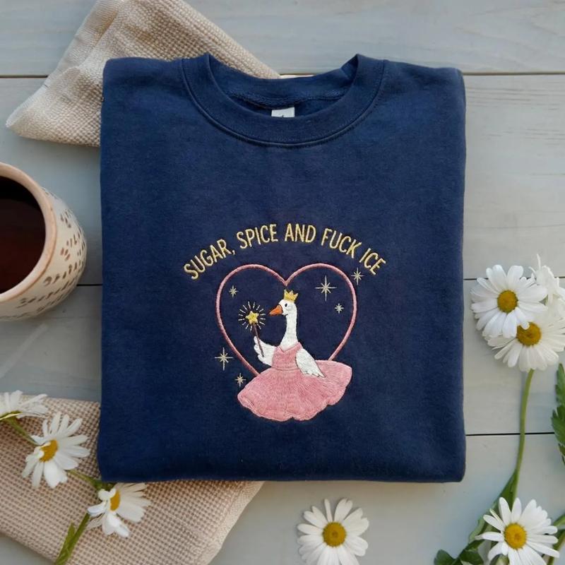 Embroidered Sugar Spice and F*ck ICE Sweatshirt, Anti ICE Protest Shirt, Pro Immigration Liberal Apparel