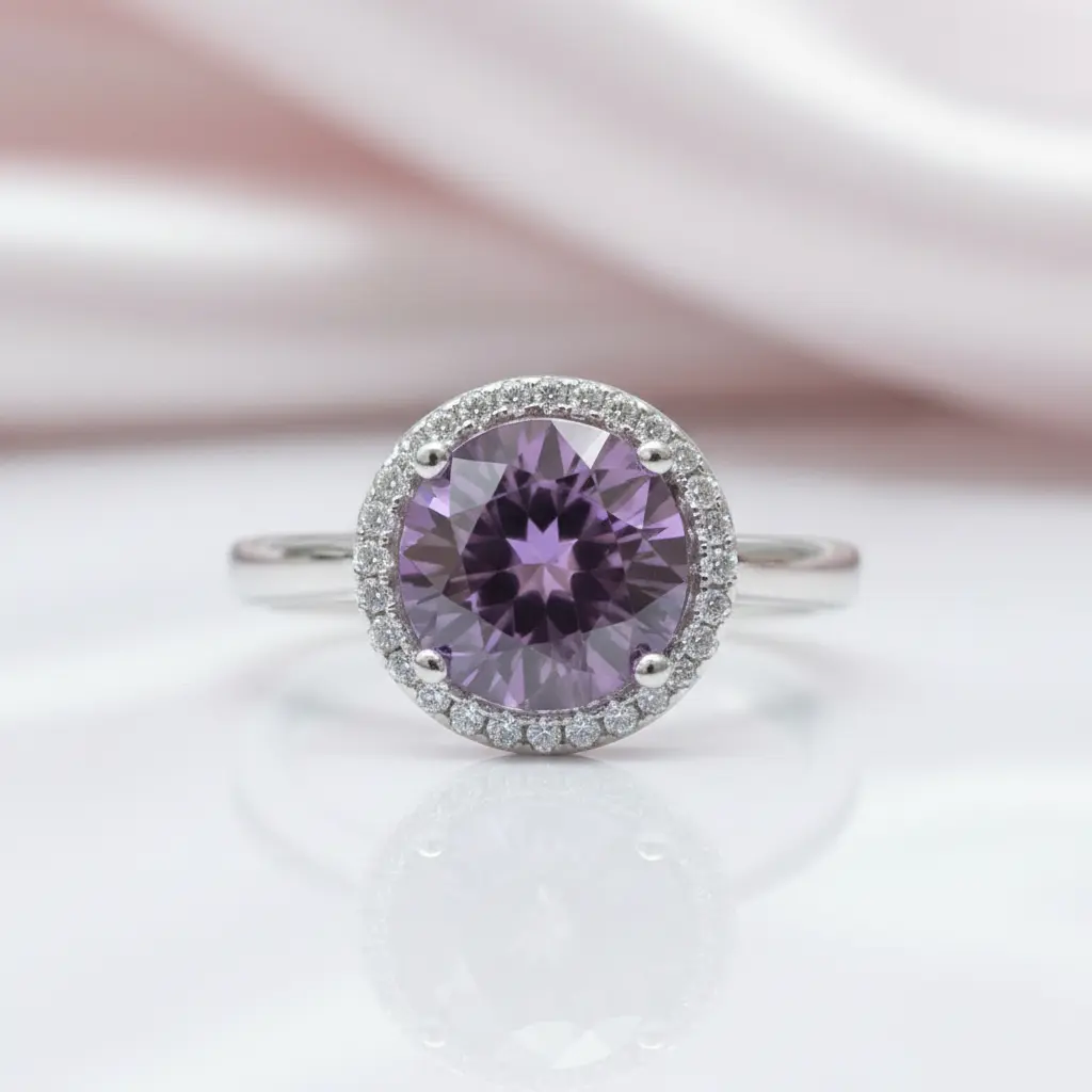 Round Cut Lab Alexandrite Halo Engagement Ring