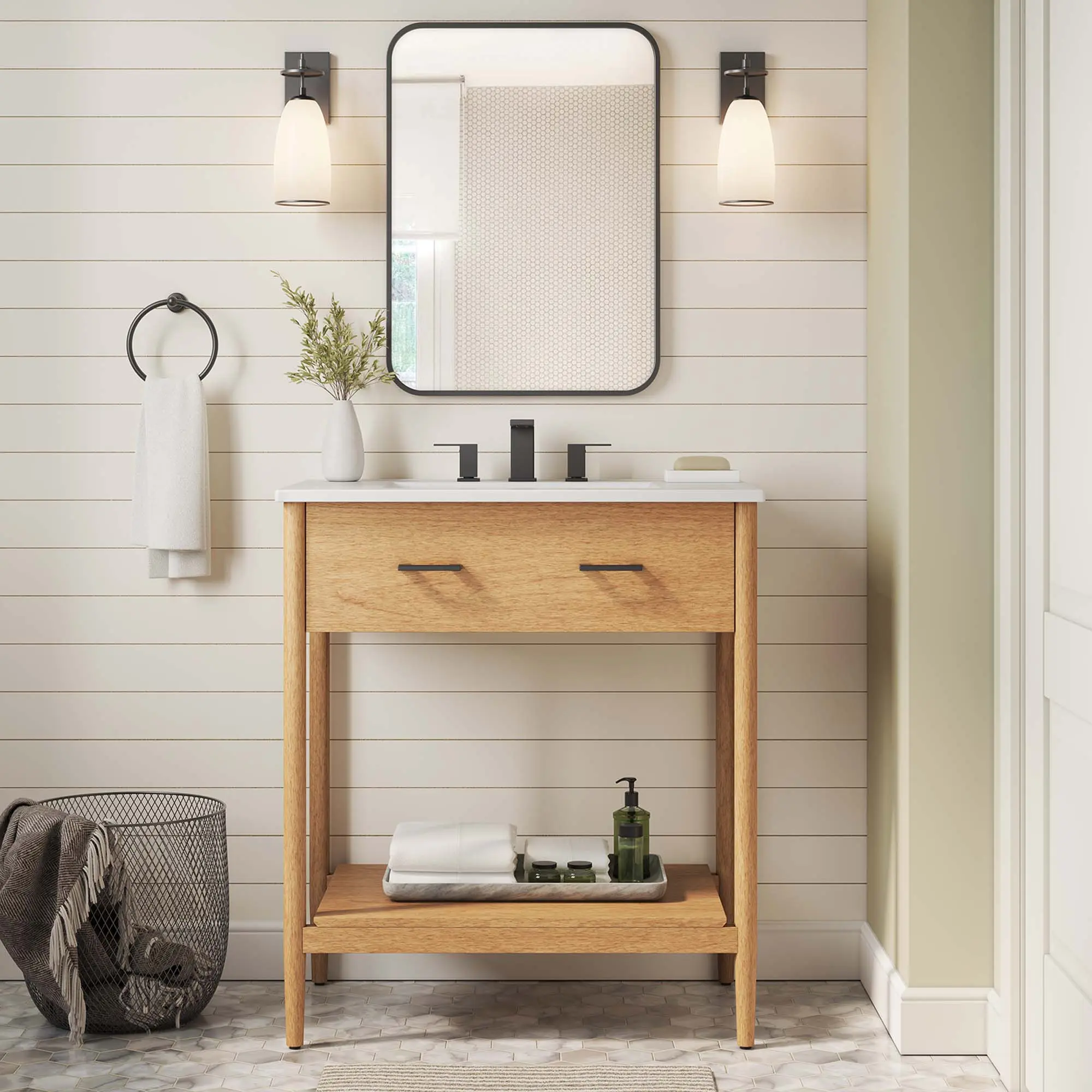 30-in Natural Zaire Bathroom Vanity Cabinet with Wooden Drawers (Sink Basin Not Included)