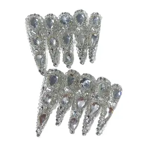 Hailey's long stiletto full sparkle gems luxury acrylic handmade press on nails A12