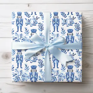 Chinoiserie Christmas Wrapping Paper, Nutcracker Toile Wrapping Paper, Christmas Blue Toile Wrapping Paper, Christmas Wrapping Paper Toile