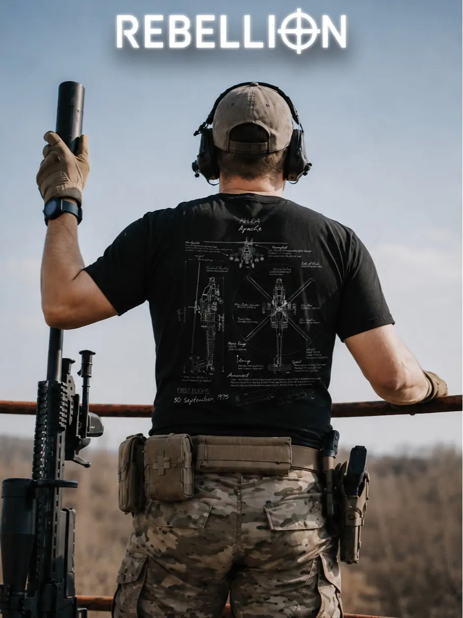 REBELLION AH-64 Apache Heavy Cotton T-Shirt Direct-To-Garment Breathable Printing Menswear Apparel Blue Print Tee Gift For Husband Gift For Men