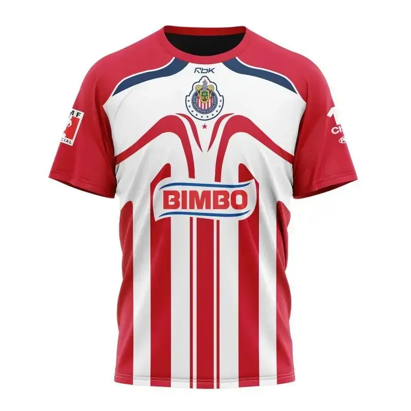 LIGA MX Chivas Guadalajara Retro 2006 Home Kits, 3D All Over Print Full Logo Men's Short Sleeve Jersey Shirt Sports Outfits, Soccer Jersey Shirt, Football Shirt, Sportswear