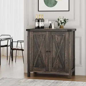 Sideboard Buffet Cabinet, Farmhouse Accent Cabinet, Credenza with 2 Doors and Adjustable Shelves,Small Console Cabinets for Living Room, Kitchen, Dining Room,Brown