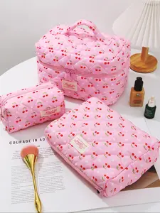 Cherry Pattern Toiletry Bag Set, Portable Makeup Bag, Travel Cosmetic Bags, Makeup Pouch, Makeup Organizer Pouch, Soft Cloth Surface Storage Bag, Zip for Home and Travel, Travel Essentials, Beach Vacation, School Supplies, Dormitory Essentials