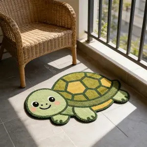 Adorable Cartoon Turtle Rug, Decorative Area Rug, Creative Fun Soft Carpet, Irregular Home Decor, Bedroom Mat, Living Room, Lounge, Balcony, Bathroom, Bedside, Kawaii Rug, Animal Printed Rug