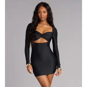 Crush Effect Long Sleeve Mini Dress