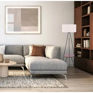 Tripod Shelf Floor Lamp Silver (Includes LED Light Bulb) - Threshold: Modern Design, Linen Shade, ETL Listed