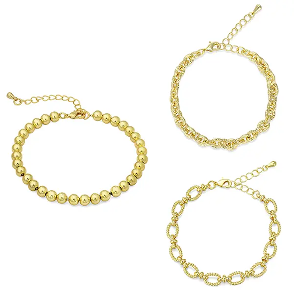 Aprilery Bracelet Set for Women - 3-Piece Classic Beaded, Textured Link & Rope Alloy Chains, Adjustable for Daily Layering, Birthdays Gift