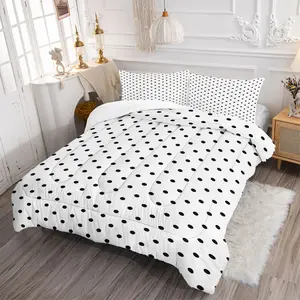 2/3 Pcs Black Polka Dot Print Comforter Set, Including Quilt Core/Not Including Pillow Core, Simple and Stylish Style Bedding Sets, Soft Breathable All Seasons, Unique Bedroom and Hotel Decor Kit, Modern Bedding Set