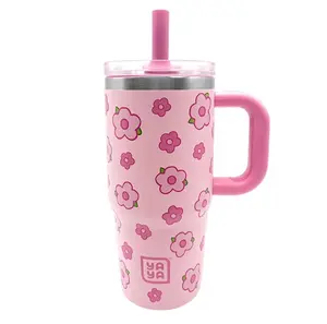 YAYA My First Travel Tumbler for Preschool & Kids 3+, Insulated Stainless Steel Tumbler with Reusable Silicone Straw & Spill-Proof Lid, Cup Holder Compatible, BPA-Free, 12oz, Floral