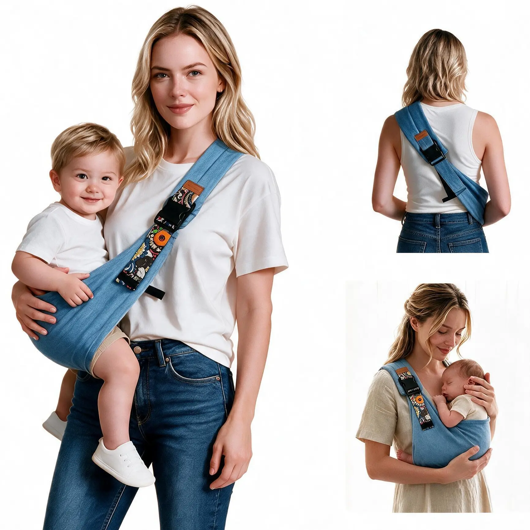 Denim Blue Baby Sling Carrier | Hands Free Lightweight Infant Wrap | Anti-Slip Padded Shoulder Newborn Must Have for On-the-Go Moms
