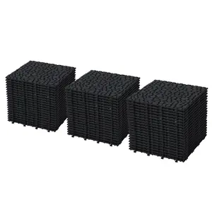 60 Pack Black Interlocking Deck Tiles Plastic Waterproof Outdoor All Weather Anti-slip Bathroom Shower Balcony Porch Strong Weight Capacity Upto 440 LBS, Pebble Stone Pattern ,12 x 12 Inch
