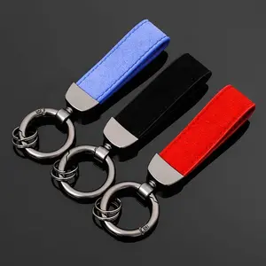 Suede Car Keychain Multiple Styles Simple Design Quality Metal Rings in Red Black and Blue Colors Perfect Accessory for Car Enthusiasts