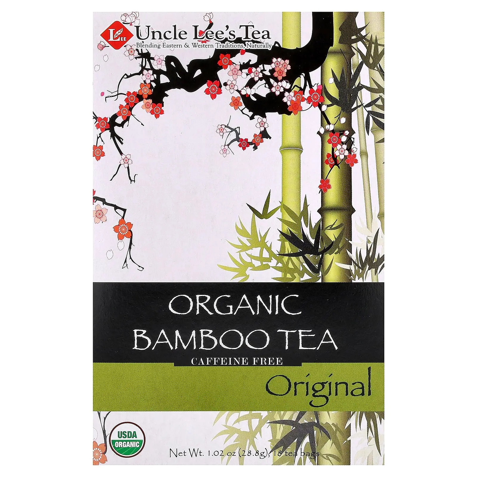 Uncle Lee's Tea Organic Bamboo Tea, Caffeine Free, Original, 18 Tea Bags, 1.02 oz (28.8 g)