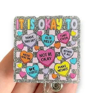 Glitter My Badge Mental health Valentine’s Day heart badge reel for nurse and hospital workers. Badge clip Badge pull - Retractable swivel clip with a 360 rotation. Great gift for coworker.