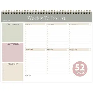 Weekly To Do List Notepad, Undated Planner with 52 Sheets (8.5''x11''), Desk Weekly Planner For Women,Men, Home, School & Work (A-Green)