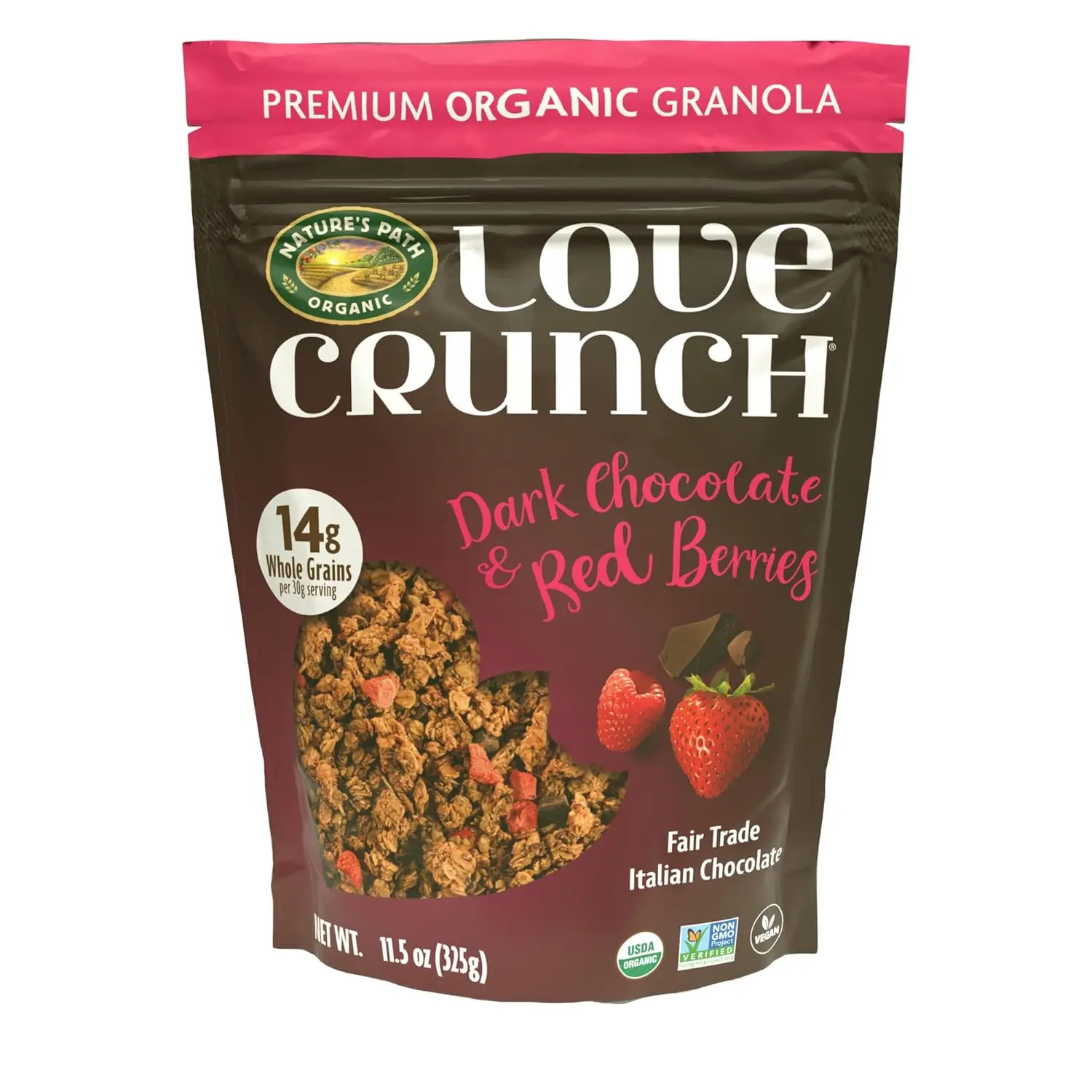 Love Crunch Organic Dark Chocolate & Red Berries Granola, 11.5 oz (Pack of 1), Vegan, Non-GMO, Fair Trade, by Nature's Path