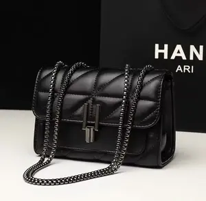 Black Lingge Leather Quilted Satchels Crossbody Bag Shoulder Women’s Bags with Chain Strap handbag