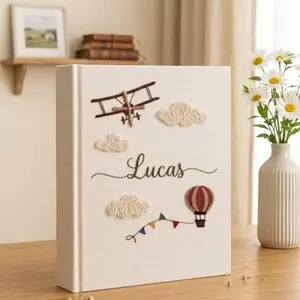 Custom Hand Embroidered Photo Album – Personalized Baby Keepsake Scrapbook with Sleeves