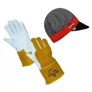 Premium TIG Welding Gloves with FREE Assorted Welding Cap Top Grain Goatskin Leather Gloves Unlined 4" Cuff High Dexterity
