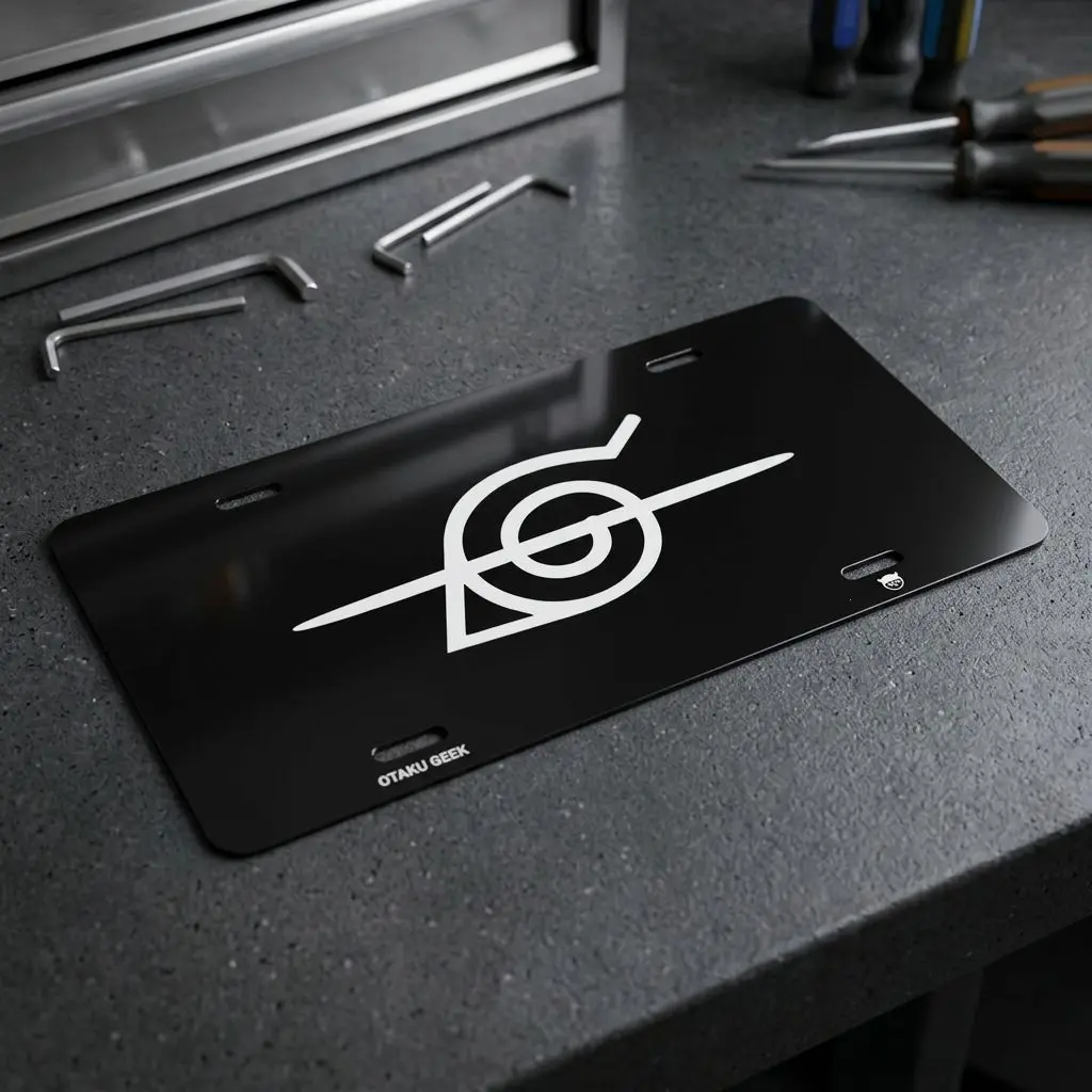 Anime Inspired Ninja Symbol Vanity License Plate, Black Aluminum Car Decor, Japanese Anime Style Vehicle Plate, Unique Gift For Anime Fans