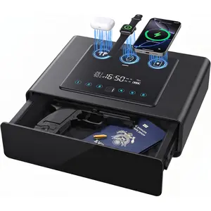 Yoqimi  Biometric  Safe with 3-in-1 Phone & Watch  , 3 Ways Quick Access Fingerprint  Safe with Silent Drawer, 24/7 Digital  Clock Bedside  Safe