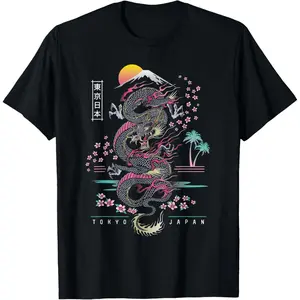 100% Cotton Japanese Tokyo Dragon Asian inspired retro 80’s style T-Shirt