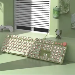 E V20 Punk Typewriter Mechanical Gaming Keyboard, 104 Keys Round Keycaps LED White Backlit, Key-wire separation design