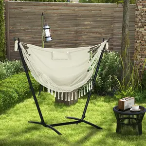 Hammock with Stand for Outside, Heavy Duty Space Saving Steel Stand with 300 lb Capacity, Hammock with Portable Carrying Bag, Patio, Yard