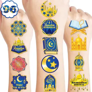 120 PCS Happy Ramadan Mubarak Eid Al Fitr Pre-Cut Temporary Tattoos for Kids | Super Cute Themed Birthday Party Favors, Supplies, Decorations, Fake Tattoo Stickers, School Rewards & Gifts Boys & Girls