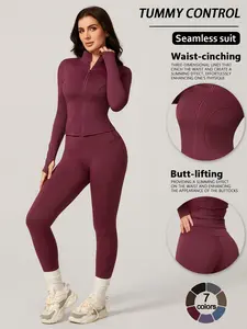 Women's Two-Piece Slim-Fitting Workout Set, Long Sleeve Top and Below-Ankle Sports Pants with Natural Waistline, All-Season Wearable Comfort Tracksuit Set