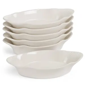 Kook Au Gratin Dish - White Ceramic Bakeware with Raised Edges, Ideal for Oven Use, Shaped Design for Versatile Cooking Baked Oven Safe