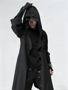 Men’s Dark Gothic Hooded Long Coat Oversized | Asymmetric Draped Cyberpunk Longline Jacket for Streetwear & Avant-Garde Aesthetic Looks Alternative