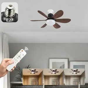 Remote Control Socket Fan Light, 20.5 Inch Ceiling Fan with LED Lamp, Adjustable Brightness, Ambient Lighting Multifunctional, Dual Layer Shade, 3 Speed Settings, Ceiling Fan Lights
