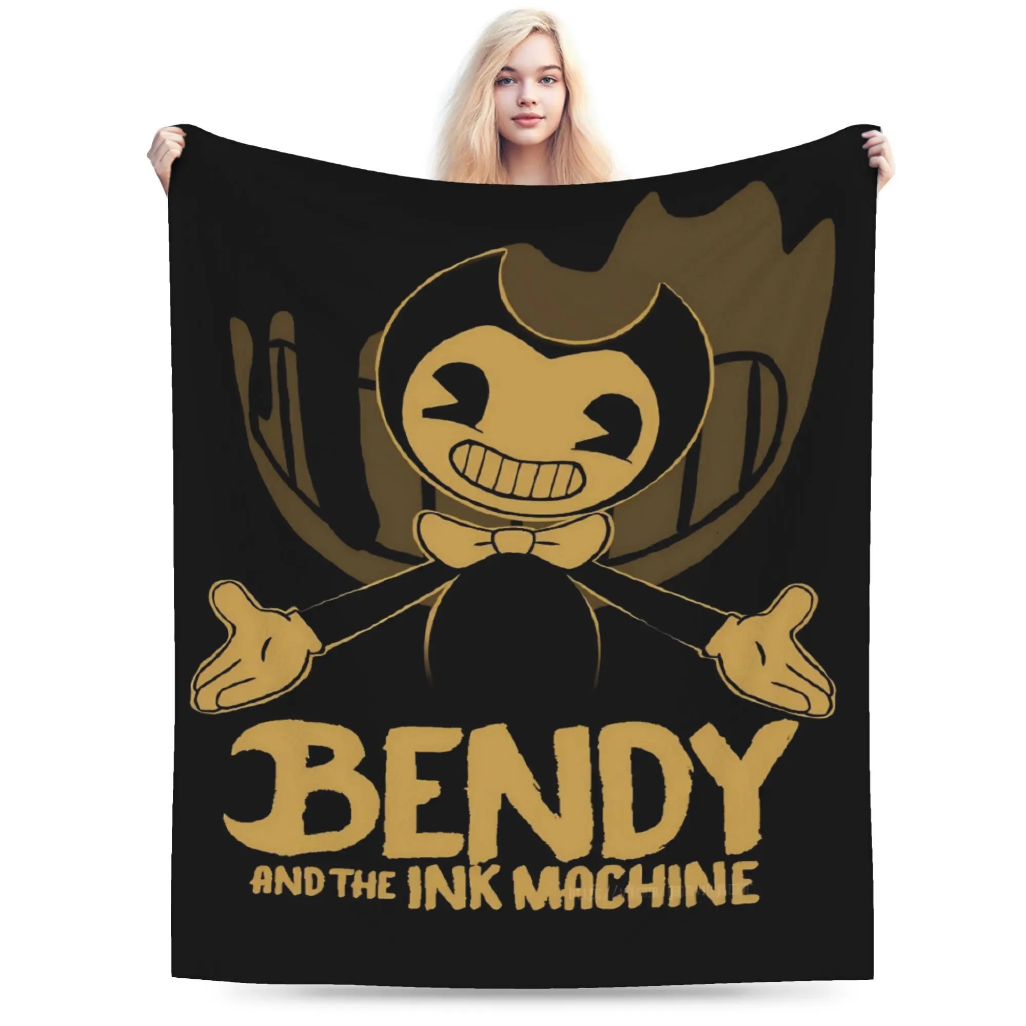 Bendy and the Ink Machine Blanket - Ultra-soft flannel throw with creative cartoon design, warm and comfortable, suitable for living room, office, sofa, travel, all-season gift blanket - home decor accessory with fun character design|Plush texture