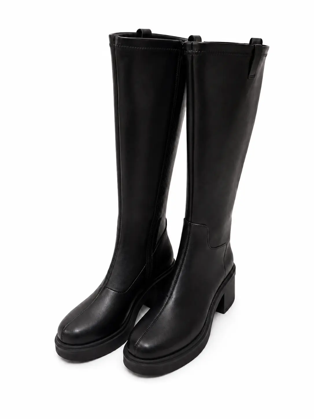 Elegant Black Knee-High Boots with Chunky Heel and Sleek Design for Women's Fashion