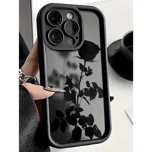 A black rose pattern full-coverage TPU shockproof phone case, suitable for iPhone 17/16/15/14/13/12/11, is an ideal holiday gift for friends, family, or personal use.