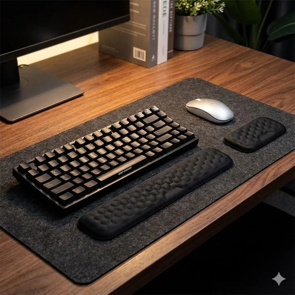 Slow Rebound Memory Foam Ergonomic Wrist Rest Mouse Pad, Dual-Zone Anti-Sweat Non-Slip Support for Keyboard & Mouse, 3 Sizes for Office Gaming Home, Anti-Deformation Foam, Stain-Resistant Easy-Clean Surface, Pc Accessories Gaming