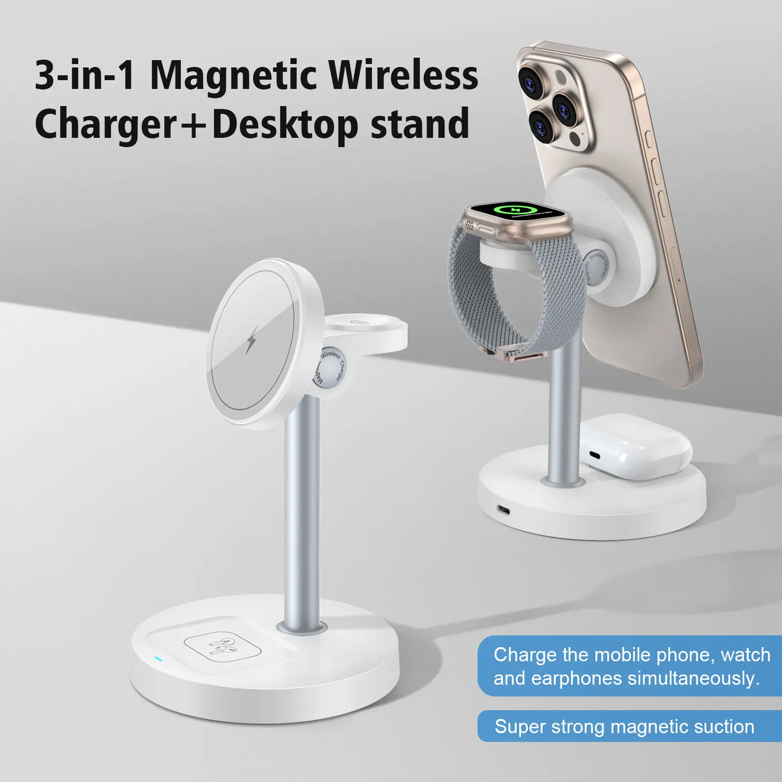 Deals for youdays RUIMAILAI 3-in-1 Charging Station 15W Fast Charger & Desktop Stand Compatible with Magsafe Charger Wireless Charger Stand for iPhone