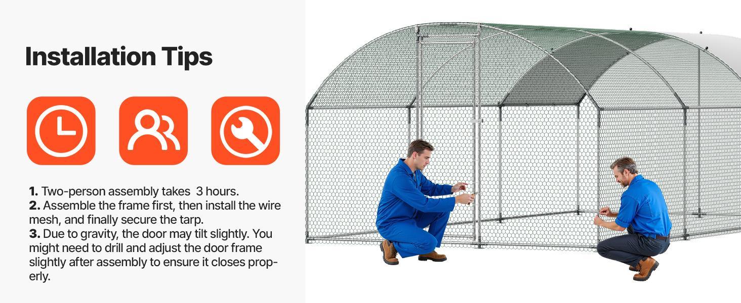 VEVOR Large Metal Chicken Coop, 9.8 x 19.7 x 6.6 ft, Walk-in Chicken Runs with Waterproof Cover, Dome Roof Hen House Enclosure with Lock, Outdoor Duck Rabbit Cage Poultry Pen for Backyard, Farm, Yard