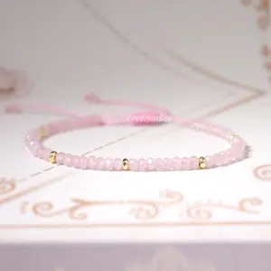 Natural Faceted Rose Quartz Stone Bracelet Healing Crystal Dainty Bracelet Yoga Minimalist Handmade Bracelet Gift for Women Men
